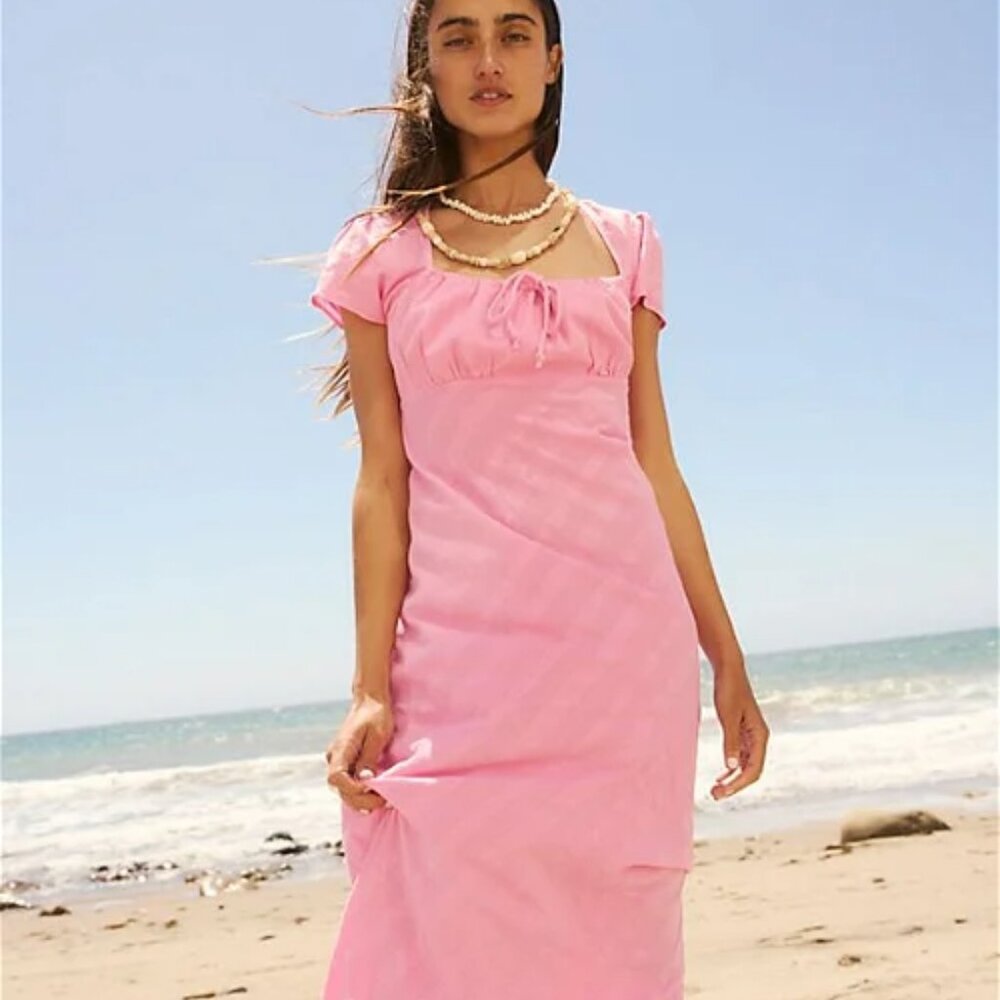 Free People Natalya Midi Dress in Candy Coated Pink (S)